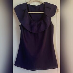 Ann Taylor Blouse Women’s 6 Petite Blue Silky Sleeveless Ruffled Coquette Girl